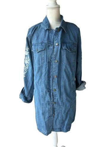 Jessica London  Denim White Floral Embroidered Tunic Length Button Down Size 16W