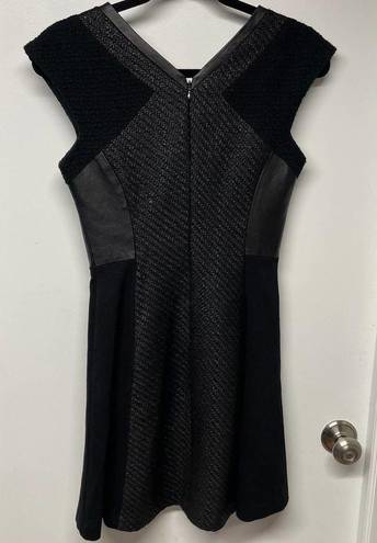 Rebecca Taylor  Tweed Leather Textured Fit Flare Cap Sleeve Dress Women Size 0 XS