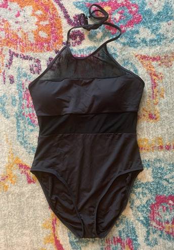 La Blanca Black Mesh Halter One-piece Medium Swimsuit