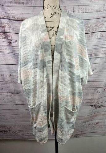 Maurice's  Camo Cardigan Womens L/XL Waffle Knit Smocked Back Stretch Pockets