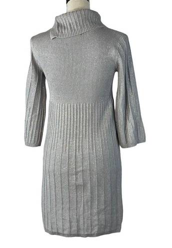 Style & Co  X-Small A-Line Sweater Dress 3/4 Sleeve Cowl Neck Stretch Silver Gray