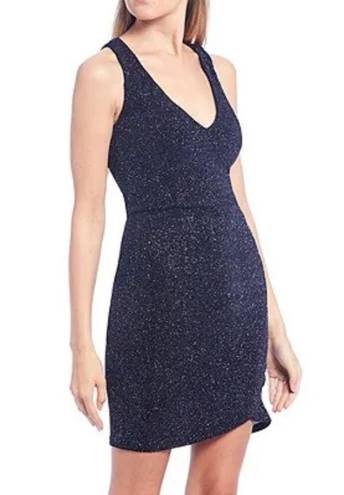 Midnight Doll  V-Neck Strappy Back Glitter Ruched Bodycon Dress Navy 3 Junior NWT