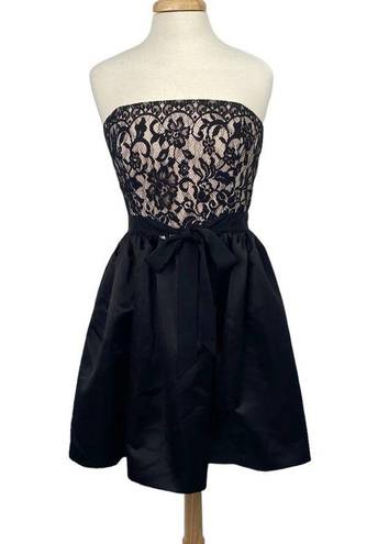 Shoshanna  Lace Satin Fit & Flare Mini Dress Strapless Black Ivory Womens 10