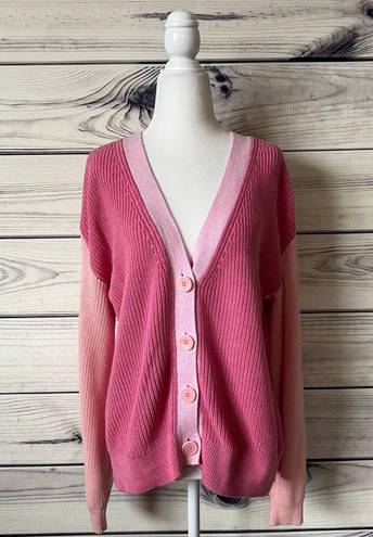 Talbots Pink Colorblock Shaker Stitch V Neck Button Down Cardigan Sweater