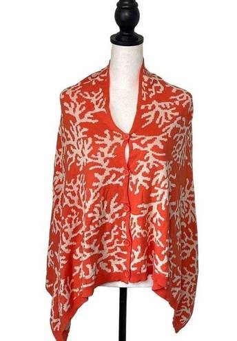 REEF Top It Off Shawl Poncho Button Down Coral  Knit One Size