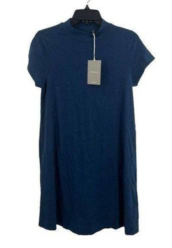 Everlane  The Weekend Mini Swing Dress in Blue Medium Cap Sleeve Mock Neck A-Line