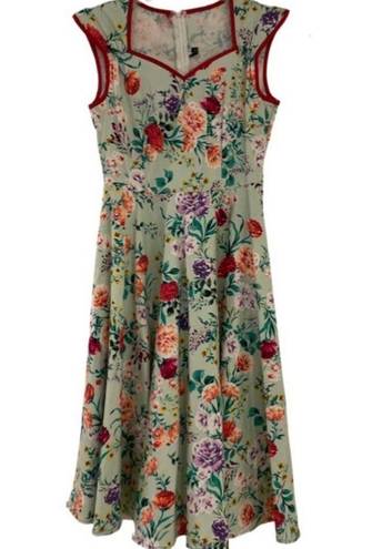 Grace Karin  Mint Green Floral Vintage Style Retro Pinup MIDI Dress