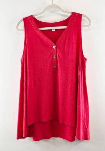 J.Jill  V Neck Sleeveless Cotton Blend Button Front Tank Top Red Large Petite