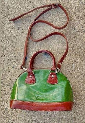 Vera Pelle Vintage Purse Di  Green Leather Dome Satchel Crossbody Made in Italy.