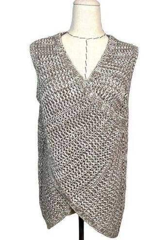 W By Worth  Women Gray Cotton Open Knit V-Neck Sleeveless Wrap Sweater Vest Sz L