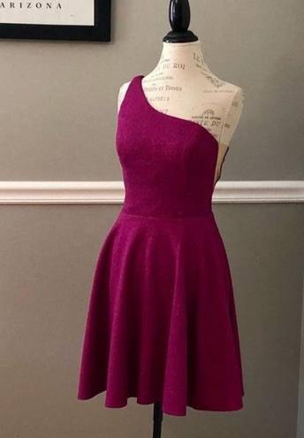 Jovani NEW  SZ 8 FUCHSIA SHIMMER ONE SHOULDER FORMAL COCKTAIL DRESS WITH POCKETS