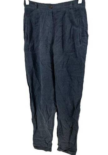 DKNY VTG  High Rise Straight Leg Pants 100% Linen Ankle Zip Fly Casual Blue 6