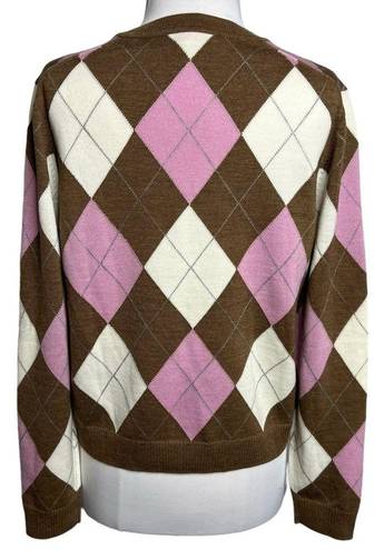 Brooks Brothers  red fleece argyle merino wool sweater Sz L