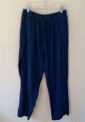 Pilcro Anthropologie Linen Cotton Drapey Pull On Harem Pants Dark Navy Blue