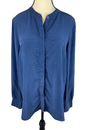 Vince  Women’s 100% Silk Blue Long Sleeve Blouse/Tunic W/ Front Pockets Size: 10