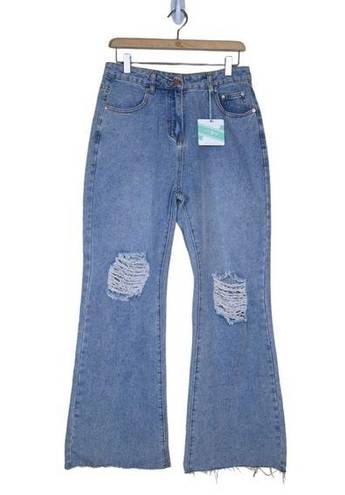 Umgee  Womens L High Rise Distressed Flare Jeans NEW