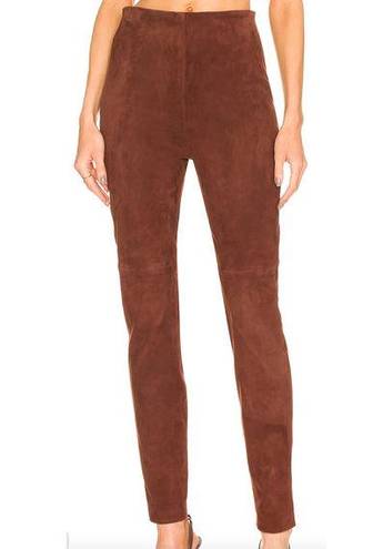 L'Academie  Brown Suede Leather Pants MEDIUM Taper Leggings Designer Revolve NEW