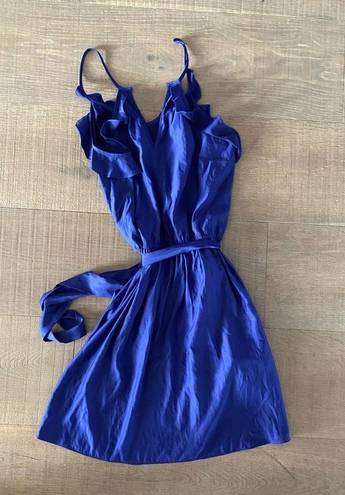 Rebecca Taylor  blue satin ruffle belted mini dress