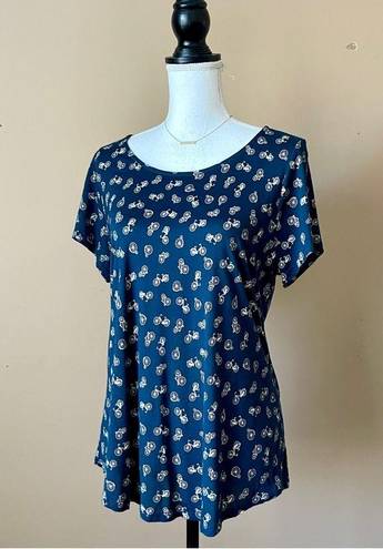 W5  | Navy Blue All-Over Bicycle Print Graphic Tee Sz L