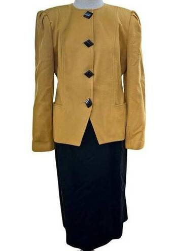 Oleg Cassini Vintage  80s Two Piece Womens Suit, Mustard and Black Size 10