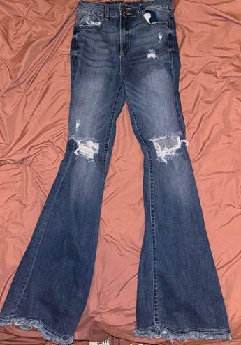 Sneak Peak High Wasted Flare Distressed Jeans