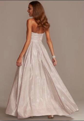 Betsy and Adam  Glittery Silver Strapless Ball Gown Dress