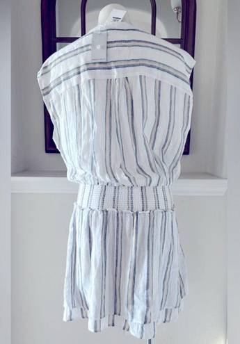 Rails  Smocked Waist Mini Dress Striped Linen Blend Size L New with Tag