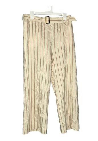 J.Jill  Linen Stretch Womens Jenna Striped Belted Wide Leg Crop Pants Ivory