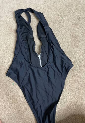 Nasty Gal Black Plunge Sexy Open Back One Piece Bathing Suit