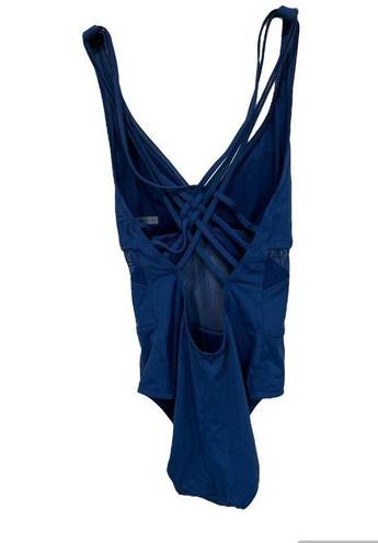 Bleu Rod Beattie  Women's Blue Sheer Mesh Panel Strappy Back One Piece Swimsuit