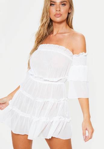 Pretty Little Thing PLT White Ruffled Off-the-shoulder Dress