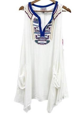 For Cynthia  Womens M Swimsuit Cover Up Embroidered Shark Bite White Summer