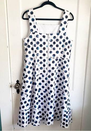 Talbots  Watercolor Polka Dots Square Neck Sheath Dress Blue White NWT 12