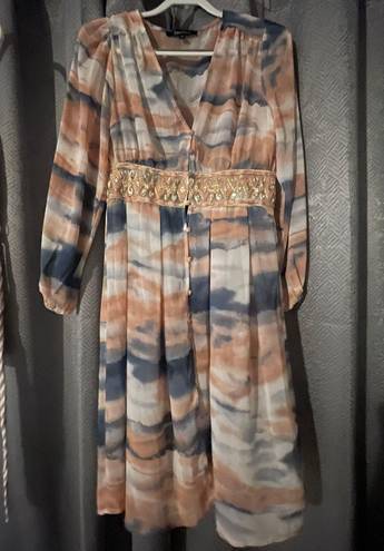 Sweet Rain Boho Kimono Dress With Beautiful Gold Accents