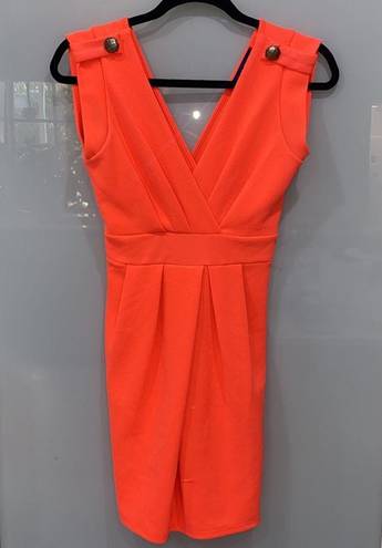 Lac Bleu  Women's Highlighter Coral Orange Midi Sleeveless Dress Sz Small