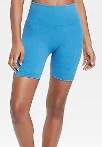 JoyLab Women's High-Rise Ribbed Seamless Bike Shorts 6" -  Blue S - NWT