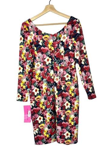 Betsey Johnson  Blue Floral Multi Long Sleeve Sheath Dress 6