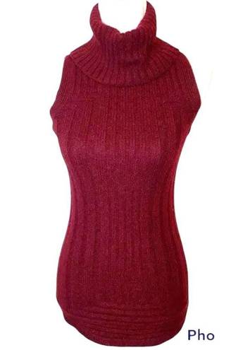 Tahari  Maroon Turtleneck Sleeveless Tunic Sweater Wool & Yak Hair Blend Size M