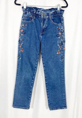 Driftwood  Elon Tapered Skinny Paper Bag Waist Floral Embroidered Jeans Daylight