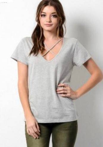 Wishlist Gray Criss Cross Short Sleeve Medium Top