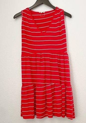 See You Monday  Striped Tiered Knit Red White Dress Medium