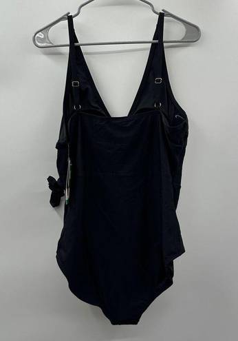 Carole Hochman  Black Sleeveless V Neck Side Tie One Piece Swimsuit Size XL NWT