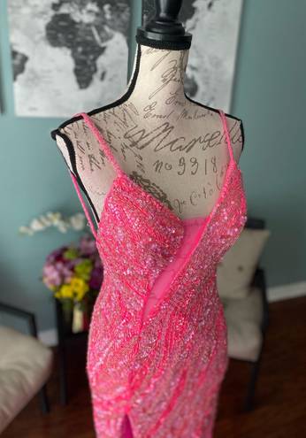 Jovani Hot Pink Prom Dress With Leg Slit