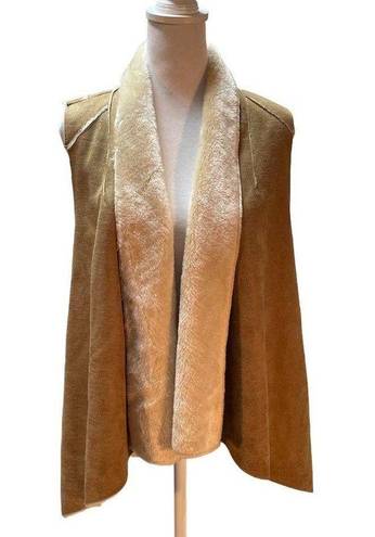 INC International Concepts Tan Faux Suede with Faux Fur Open Front Vest Size M