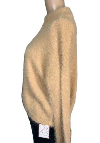 The Moon Sun and Womens Pullover Sweater Funnel Neck Fuzzy Long Sleeve Knit Beige XS
