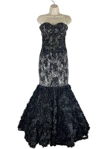 Petal Xtreme Strapless Lace Sequin Mermaid Evening Gown 3D Floral  Size 6