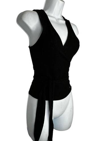 Guess  Black Ribbed Wrap-Around Top