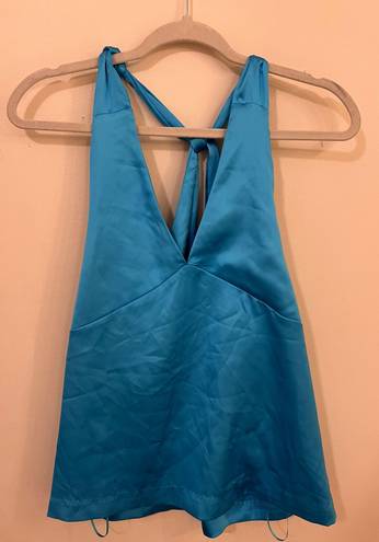 Glam Boutique Satin Blue Knot Back Top