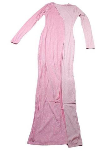 Naked Wardrobe  Glow Off Long Sleeve Cut Out Dress Pink Sparkle Glitter Large