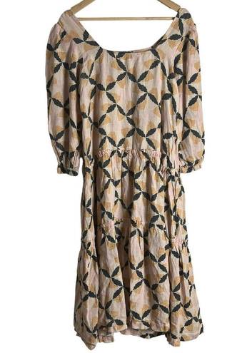 Petal The Odells Lyla  Geo Print Square Neck Tiered Linen Midi Dress Size S